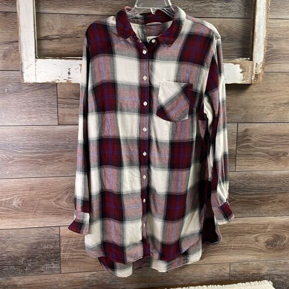Ava & Viv Women’s Plaid Long Sleeve Button Up Down Shirt Sz 1X Red White Black - Picture 3 of 8